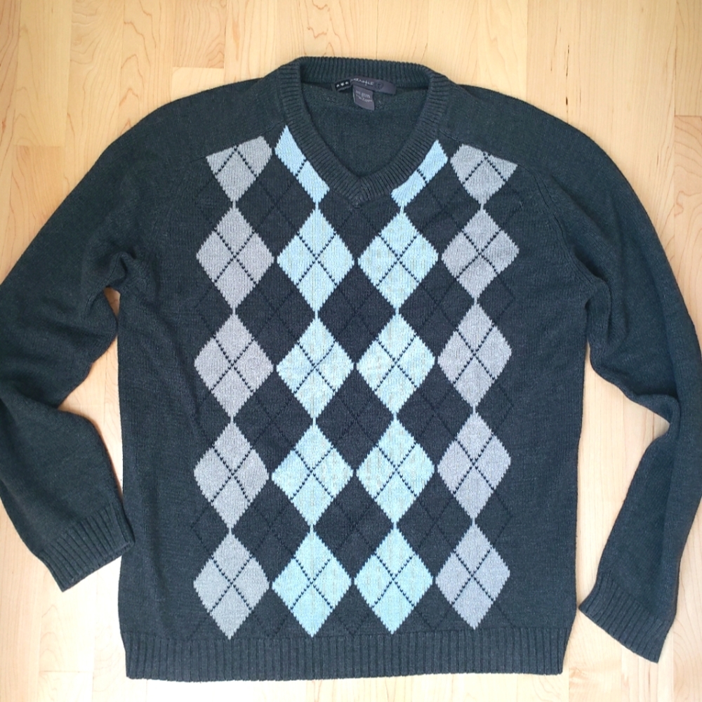Mens Sweater Argyle Sweater, size large